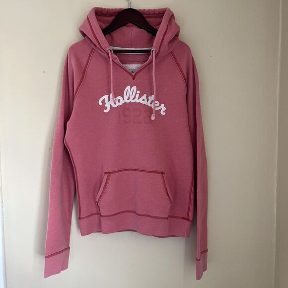 HOLLISTER Y2K 2000s Raised Stitched Collegiate Logo Graphic Hoodie, Pink- XL - Picture 2 of 8